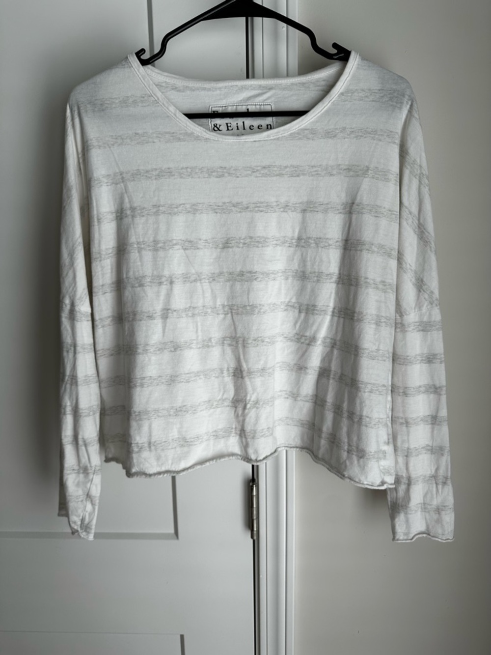 Frank & Eileen White Striped Long-Sleeve Crop Top Size Women’s Small